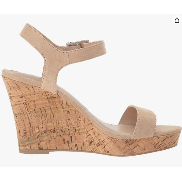 Charles David Lindy Wedge Sandals 12 NWOT Tan Cork Heels Coastal Resort Beach - Picture 3 of 9